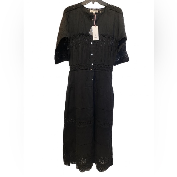 🤍 LoveShackFancy Beth Maxi Dress Black Button-Down LaceSize M